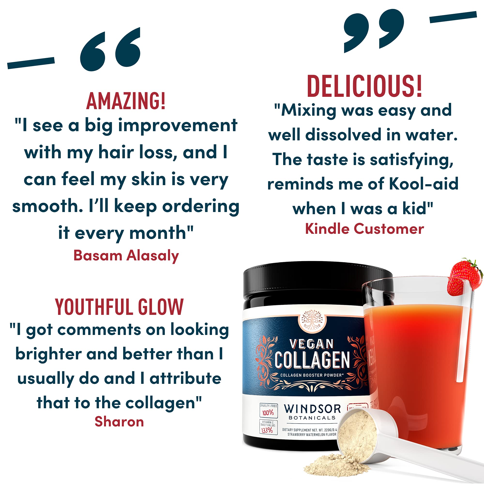 Vegan Collagen Powder Windsor Botanicals Smoothies Strawberry Watermelon 30 Servings (7544849629422)